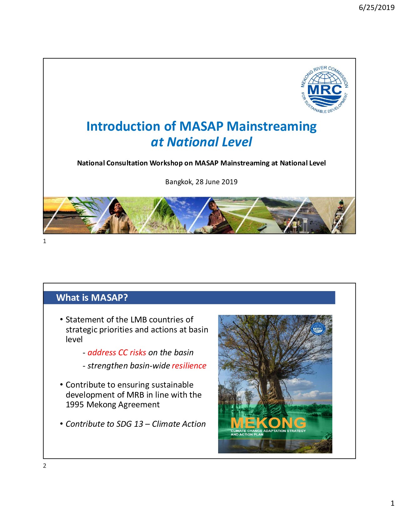 Introduction of MASAP Mainstreaming at National Level